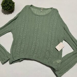 Free People Green Cable Knit Sweater NWT